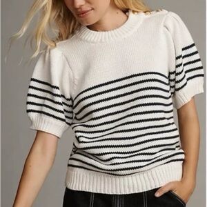 Anthro English Factory Puff Sleeve Gold Button Sweater Top Sz XS